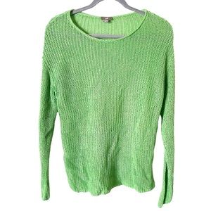 J. Jill Linen Blend Bright Green Open Knit Crewneck Sweater Size‎ M